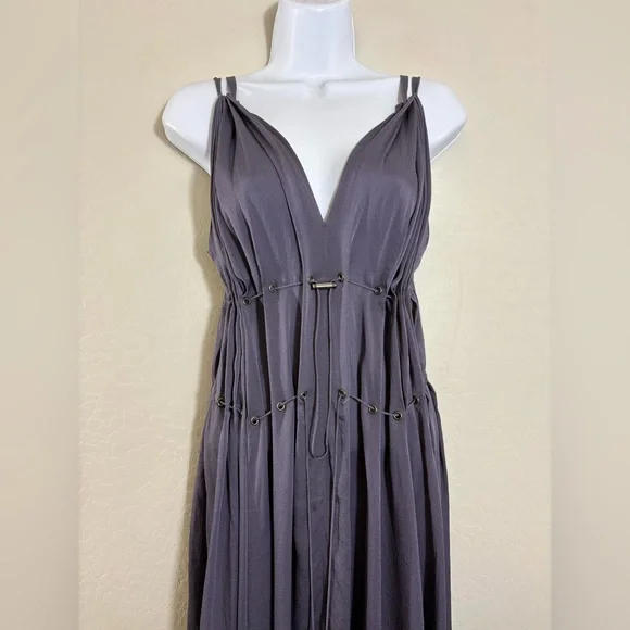 Lanvin Ete 2006 Y2K VTG 100% Silk Deep Lavender double drawstring waist dress 38 - Picture 7 of 12